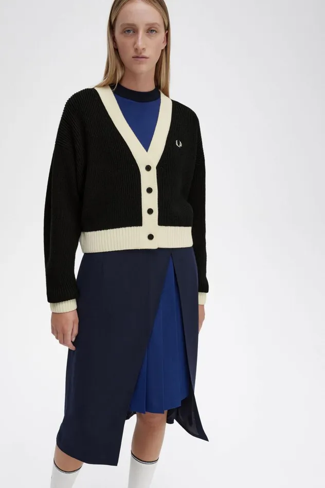 Women ButtonThrough Cardigan Black Fred Perry Knitwear