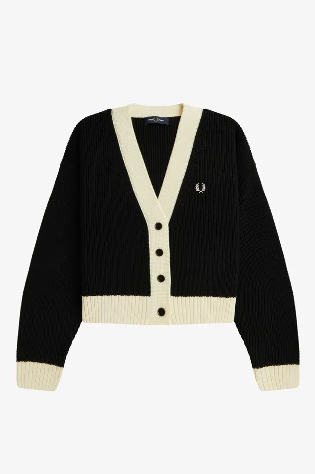 Women ButtonThrough Cardigan Black Fred Perry Knitwear