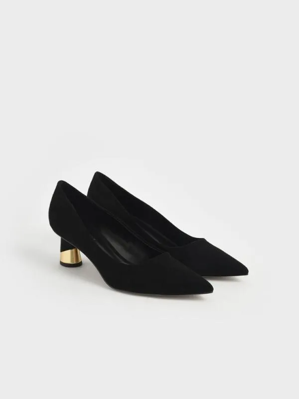 Women Cammie Metallic Sculptural Heel Textured Pumps 8211 Black Textured CHARLES and KEITH Heels