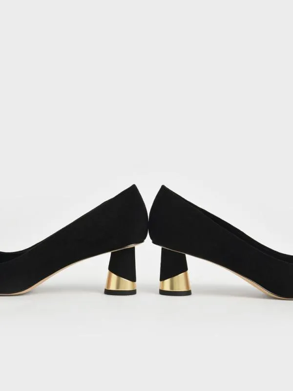 Women Cammie Metallic Sculptural Heel Textured Pumps 8211 Black Textured CHARLES and KEITH Heels