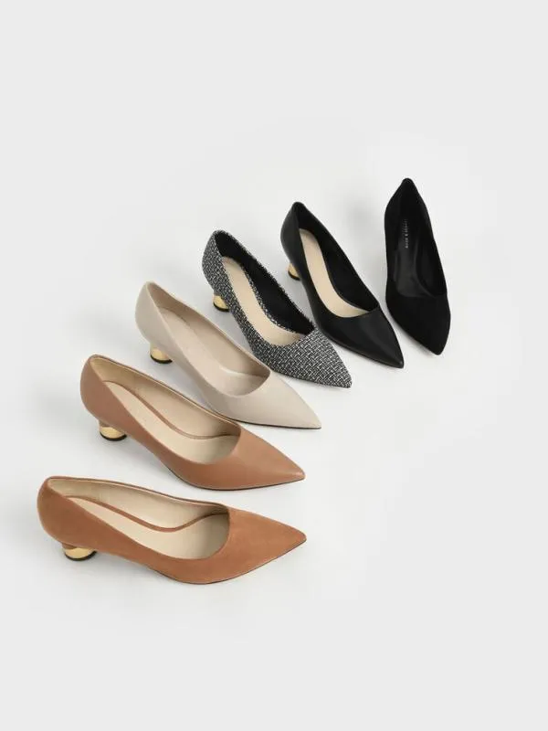 Women Cammie Metallic Sculptural Heel Textured Pumps 8211 Black Textured CHARLES and KEITH Heels