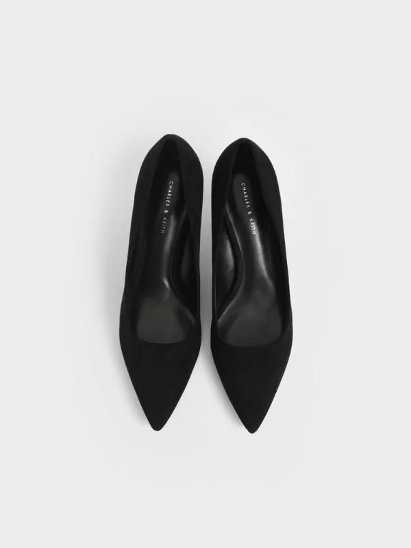 Women Cammie Metallic Sculptural Heel Textured Pumps 8211 Black Textured CHARLES and KEITH Heels