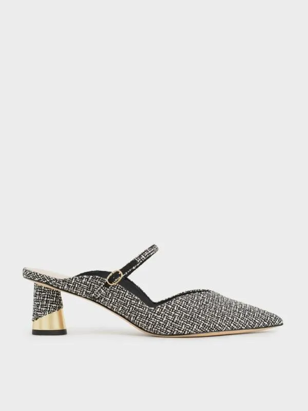Women Cammie Metallic Sculptural Heel Tweed Mules 8211 Multi CHARLES and KEITH Heels