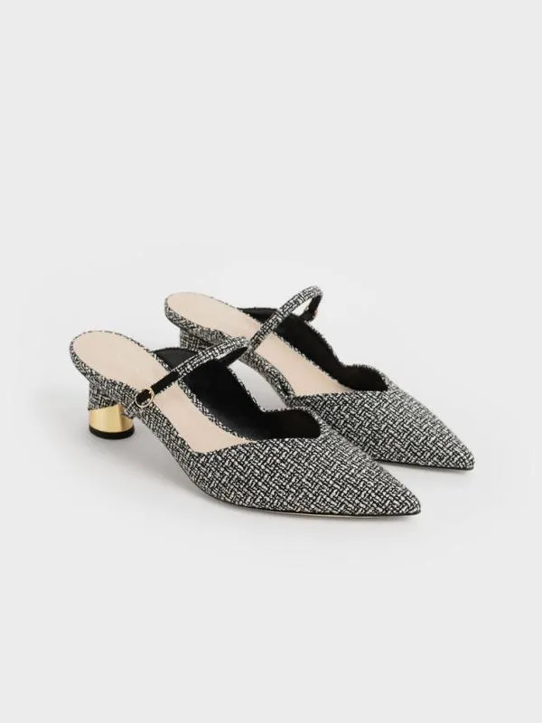 Women Cammie Metallic Sculptural Heel Tweed Mules 8211 Multi CHARLES and KEITH Heels Women Cammie Metallic Sculptural Heel Tweed Mules 8211 Multi CHARLES and KEITH Heels