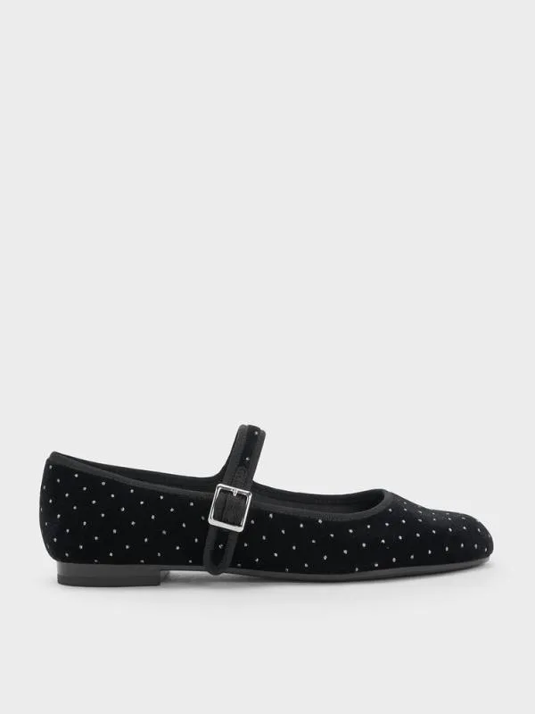 Women Carmel Velvet Dotted Buckled Mary Jane Flats 8211 Black Textured CHARLES and KEITH Ballet Flats Women Carmel Velvet Dotted Buckled Mary Jane Flats 8211 Black Textured CHARLES and KEITH Ballet Flats