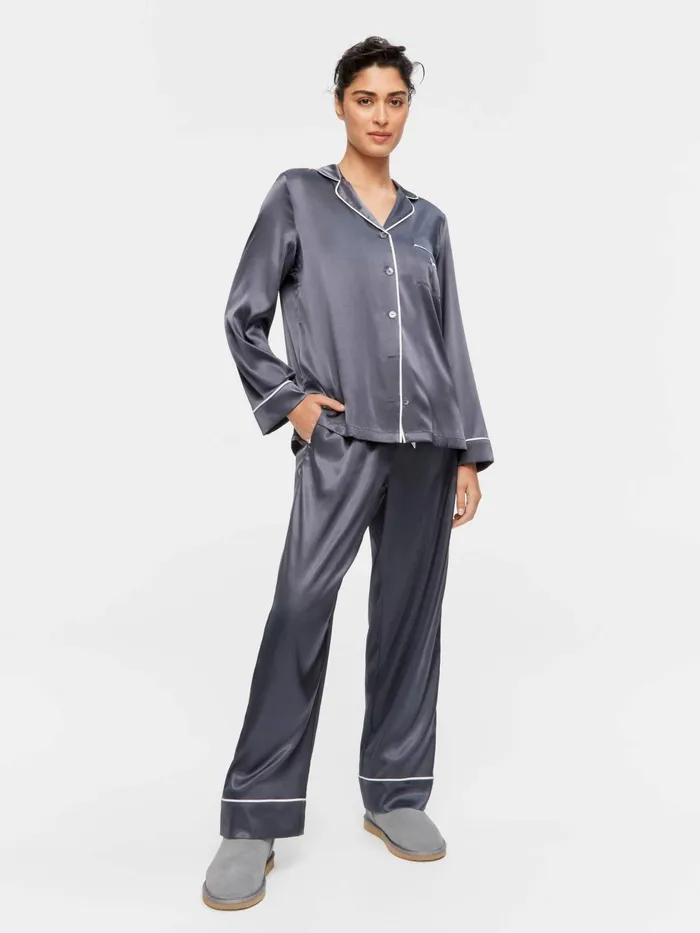 Women Charcoal Chic Satin Long Sleeve Pj Set Charcoal Peter Alexander Satin