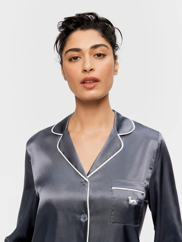 Women Charcoal Chic Satin Long Sleeve Pj Set Charcoal Peter Alexander Satin