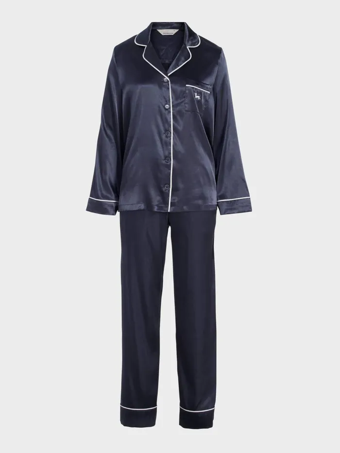 Women Charcoal Chic Satin Long Sleeve Pj Set Charcoal Peter Alexander Satin