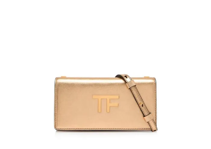 Women Clutches Tom Ford Textured Laminated Leather Tf Mini Bag Gold