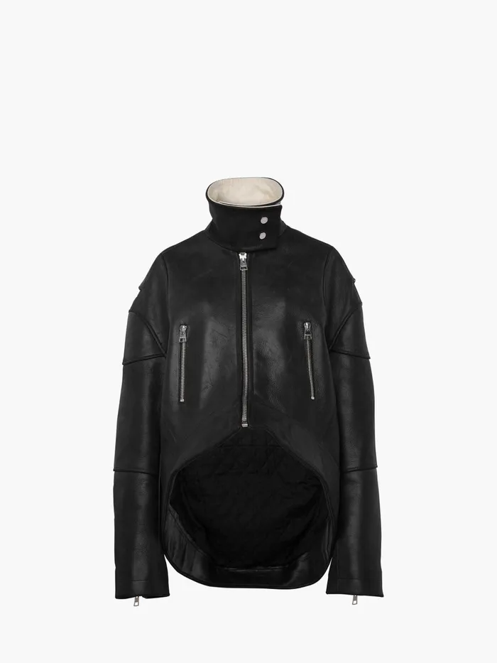 Women Coats and Jackets JW Anderson CURVED LEATHER HEM HIGH NECK JACKET Black