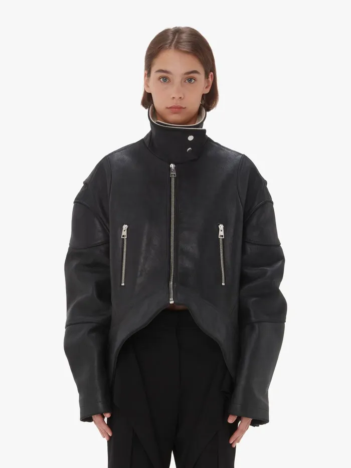 Women Coats and Jackets JW Anderson CURVED LEATHER HEM HIGH NECK JACKET Black Women Coats and Jackets JW Anderson CURVED LEATHER HEM HIGH NECK JACKET Black