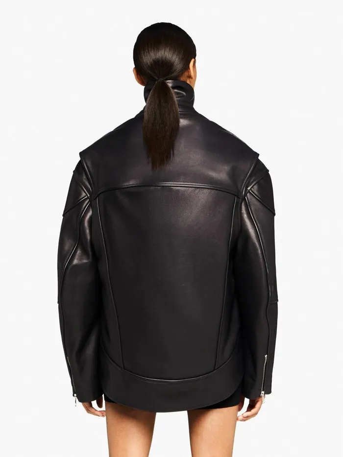 Women Coats and Jackets JW Anderson CURVED LEATHER HEM HIGH NECK JACKET Black Women Coats and Jackets JW Anderson CURVED LEATHER HEM HIGH NECK JACKET Black