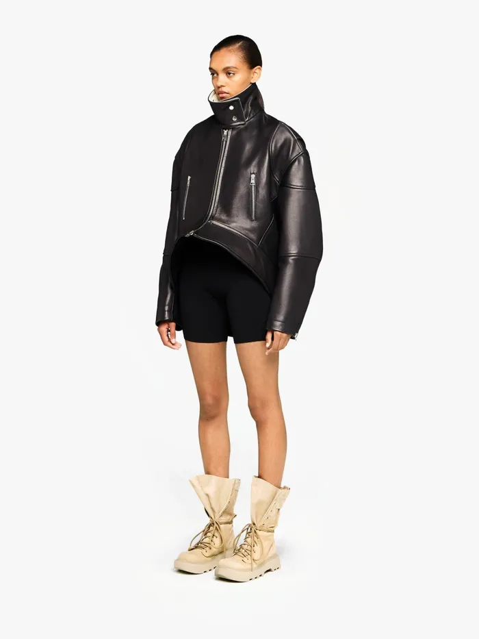 Women Coats and Jackets JW Anderson CURVED LEATHER HEM HIGH NECK JACKET Black Women Coats and Jackets JW Anderson CURVED LEATHER HEM HIGH NECK JACKET Black