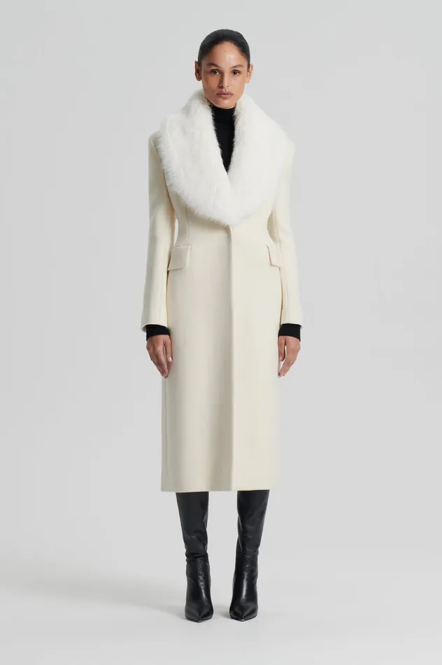 Women Coats Scanlan Theodore FAUX FUR COLLAR COAT CREME