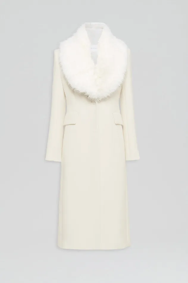 Women Coats Scanlan Theodore FAUX FUR COLLAR COAT CREME Women Coats Scanlan Theodore FAUX FUR COLLAR COAT CREME