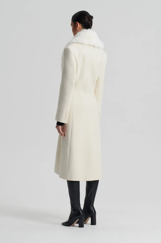 Women Coats Scanlan Theodore FAUX FUR COLLAR COAT CREME Women Coats Scanlan Theodore FAUX FUR COLLAR COAT CREME