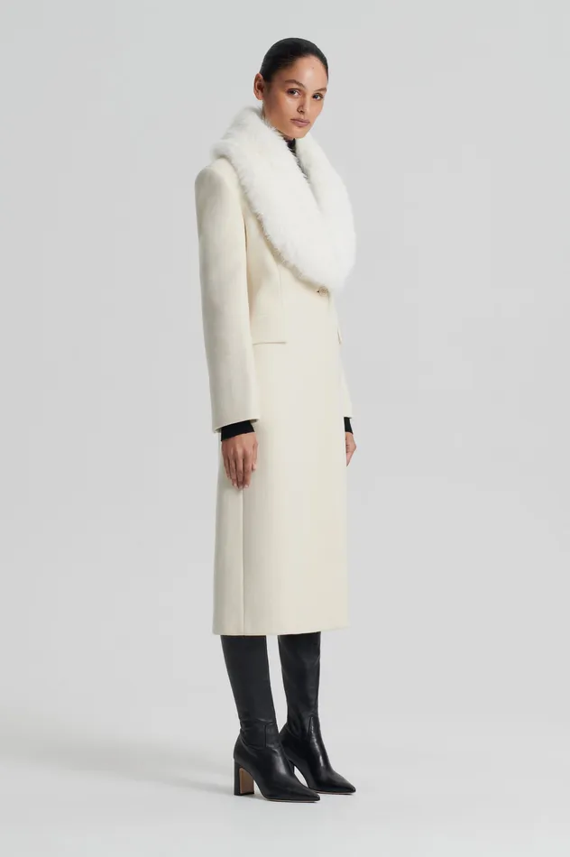 Women Coats Scanlan Theodore FAUX FUR COLLAR COAT CREME Women Coats Scanlan Theodore FAUX FUR COLLAR COAT CREME