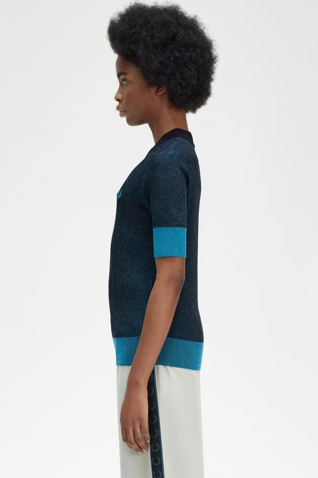 Women Contrast Rib Short Sleeve Jumper Black Fred Perry Knitwear