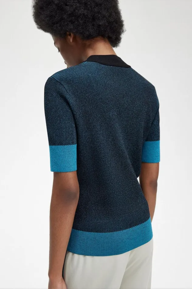 Women Contrast Rib Short Sleeve Jumper Black Fred Perry Knitwear