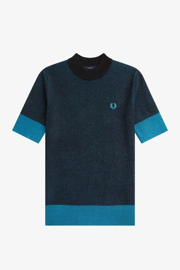Women Contrast Rib Short Sleeve Jumper Black Fred Perry Knitwear