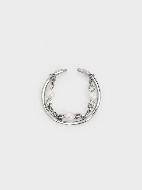 Women Corrine Pearl ChainLink Double Ring 8211 Silver CHARLES and KEITH Rings Women Corrine Pearl ChainLink Double Ring 8211 Silver CHARLES and KEITH Rings