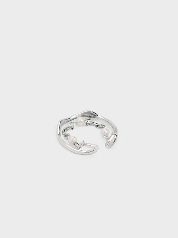 Women Corrine Pearl ChainLink Double Ring 8211 Silver CHARLES and KEITH Rings Women Corrine Pearl ChainLink Double Ring 8211 Silver CHARLES and KEITH Rings