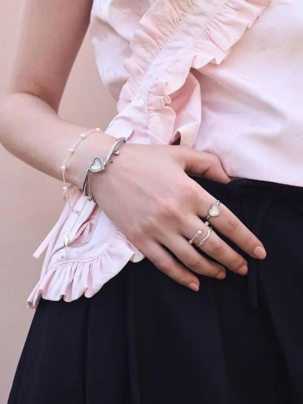 Women Corrine Pearl ChainLink Double Ring 8211 Silver CHARLES and KEITH Rings Women Corrine Pearl ChainLink Double Ring 8211 Silver CHARLES and KEITH Rings