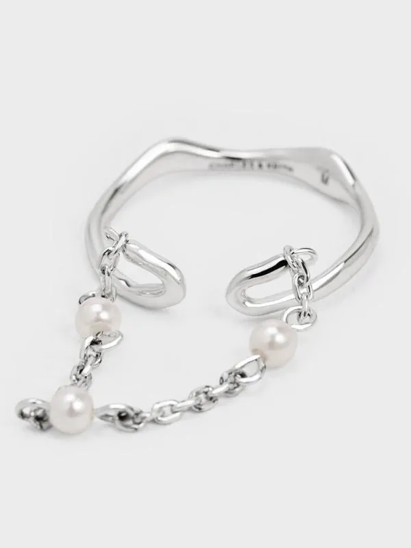 Women Corrine Pearl ChainLink Double Ring 8211 Silver CHARLES and KEITH Rings Women Corrine Pearl ChainLink Double Ring 8211 Silver CHARLES and KEITH Rings