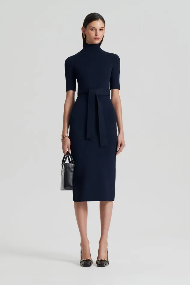 Women CREPE KNIT SHORT SLEEVE POLO DRESS NAVY Dresses Scanlan Theodore