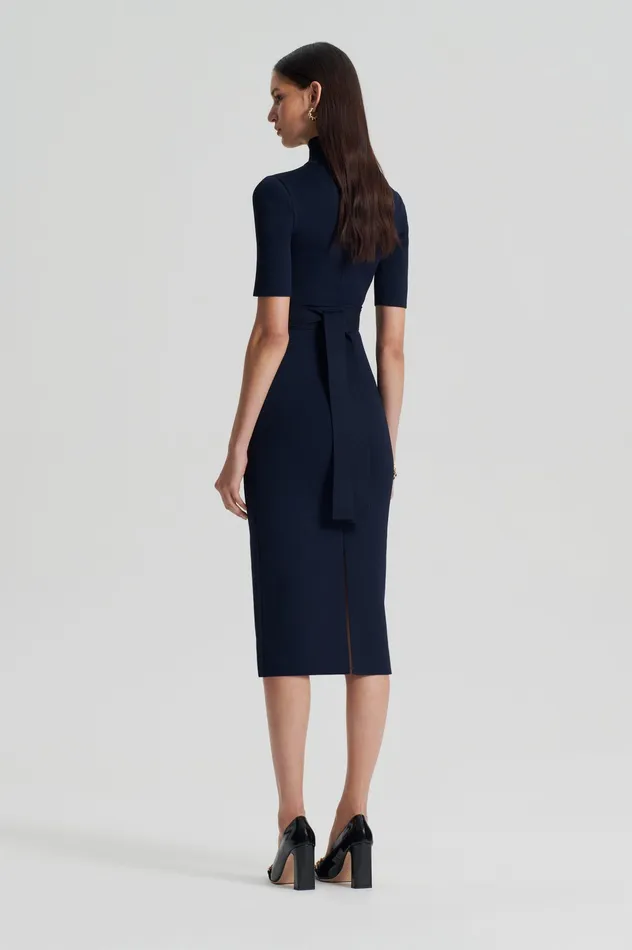 Women CREPE KNIT SHORT SLEEVE POLO DRESS NAVY Dresses Scanlan Theodore