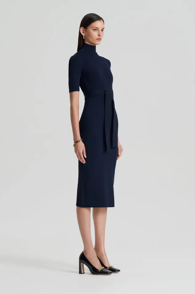 Women CREPE KNIT SHORT SLEEVE POLO DRESS NAVY Dresses Scanlan Theodore