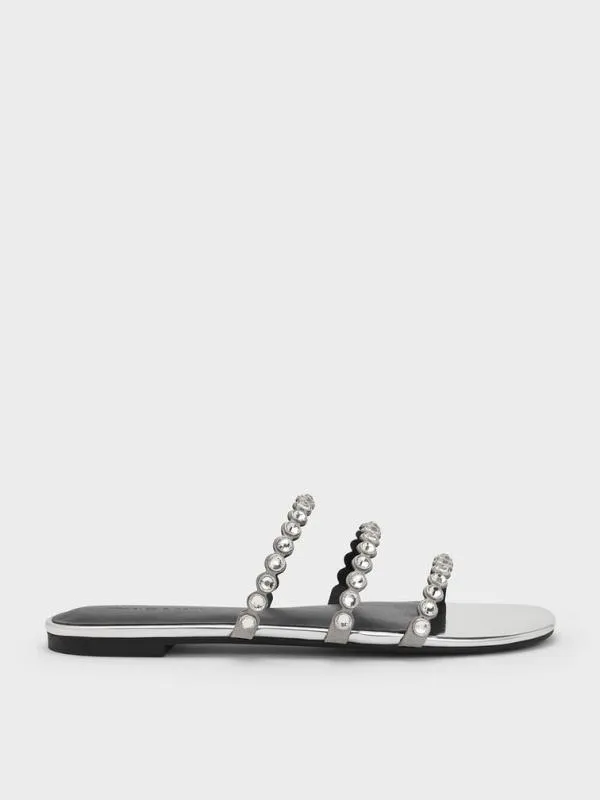 Women CrystalEmbellished TripleStrap Sandals 8211 Silver CHARLES and KEITH Sandals Women CrystalEmbellished TripleStrap Sandals 8211 Silver CHARLES and KEITH Sandals