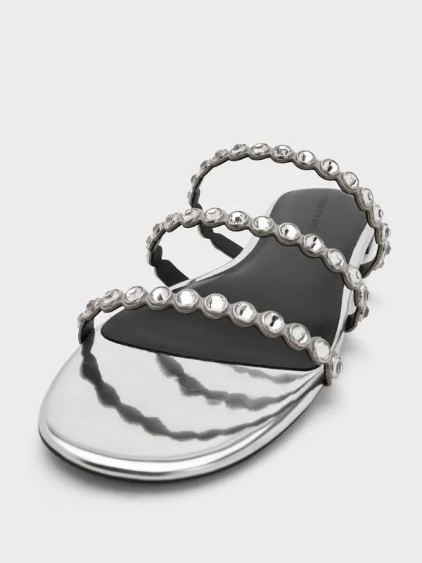 Women CrystalEmbellished TripleStrap Sandals 8211 Silver CHARLES and KEITH Sandals