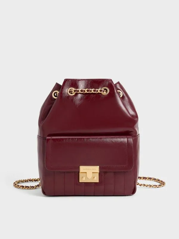 Women Donna CrinkleEffect Backpack 8211 Burgundy CHARLES and KEITH Backpacks