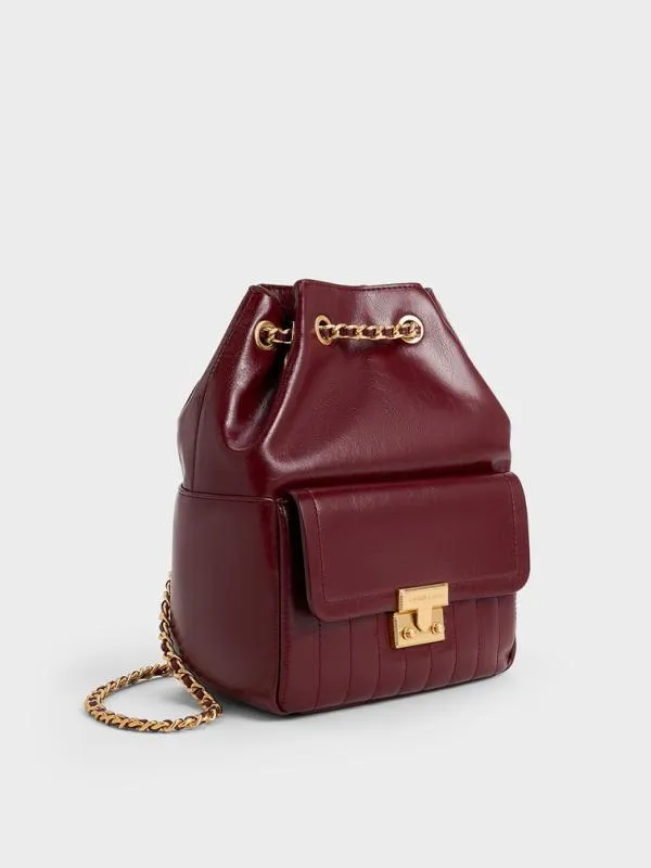Women Donna CrinkleEffect Backpack 8211 Burgundy CHARLES and KEITH Backpacks