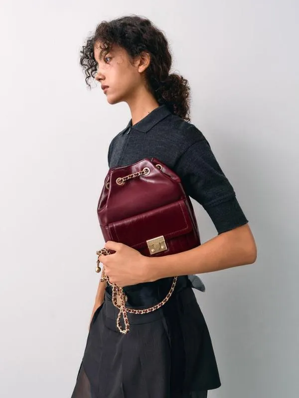 Women Donna CrinkleEffect Backpack 8211 Burgundy CHARLES and KEITH Backpacks