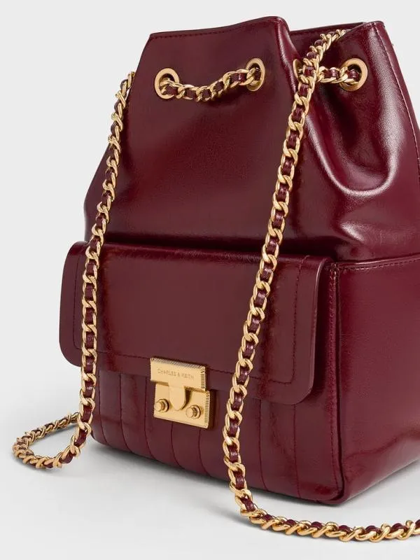 Women Donna CrinkleEffect Backpack 8211 Burgundy CHARLES and KEITH Backpacks