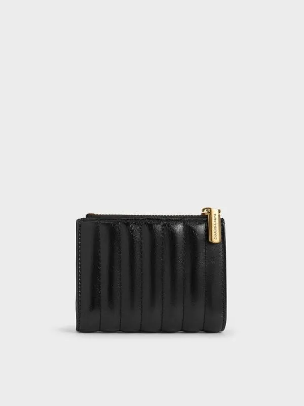 Women Donna CrinkleEffect Panelled TopZip Wallet 8211 Black CHARLES and KEITH Small Wallets