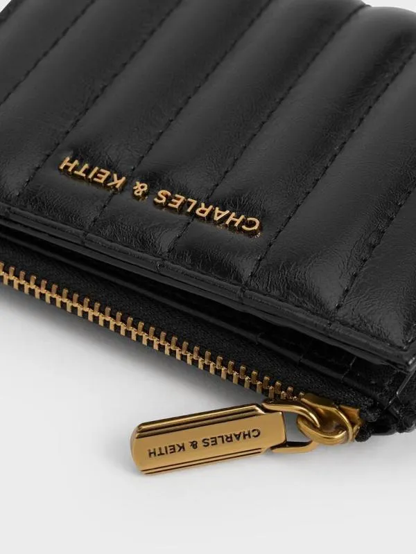 Women Donna CrinkleEffect Panelled TopZip Wallet 8211 Black CHARLES and KEITH Small Wallets