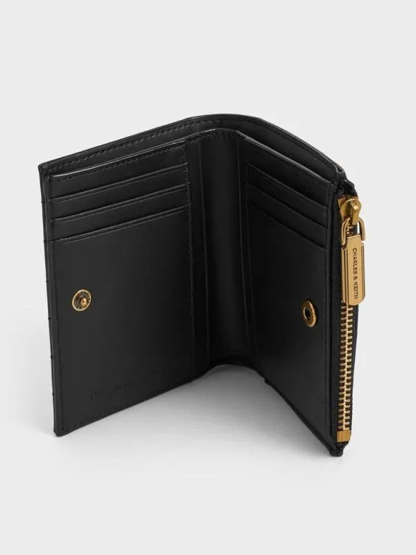 Women Donna CrinkleEffect Panelled TopZip Wallet 8211 Black CHARLES and KEITH Small Wallets
