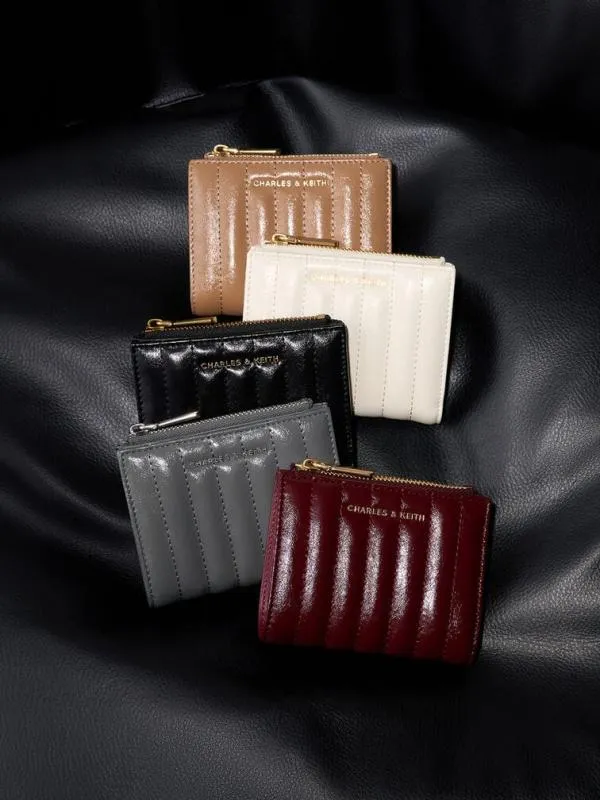 Women Donna CrinkleEffect Panelled TopZip Wallet 8211 Black CHARLES and KEITH Small Wallets