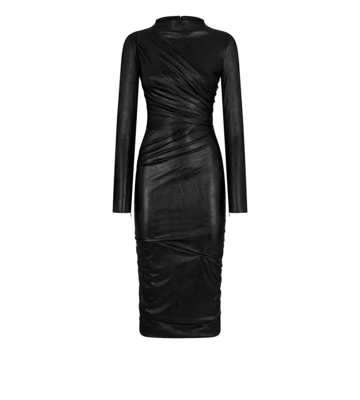 Women Dresses Tom Ford Faux Leather Ruched Dress Black