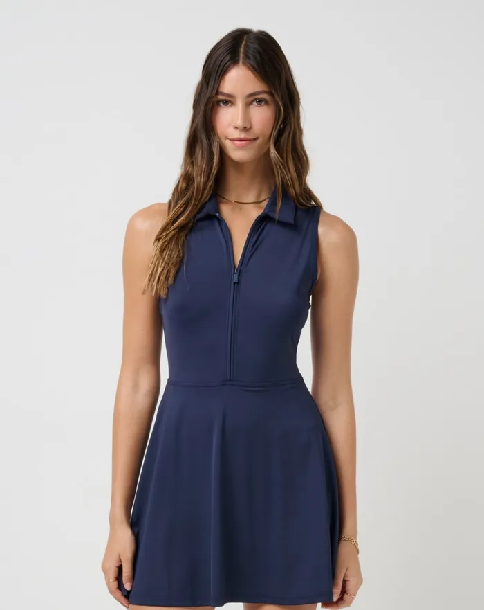 Women Dresses TravisMathew MOVEKNIT SLEEVELESS POLO DRESS 20 Navy Blazer