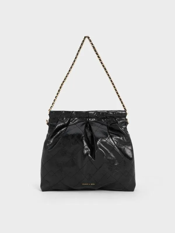 Women Duo Double Chain Hobo Bag 8211 Black CHARLES and KEITH Hobo Bags