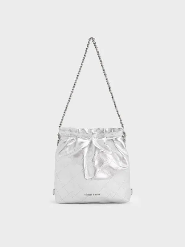 Women Duo Metallic ChainHandle TwoWay Backpack 8211 Silver CHARLES and KEITH Slouchy Bags Women Duo Metallic ChainHandle TwoWay Backpack 8211 Silver CHARLES and KEITH Slouchy Bags