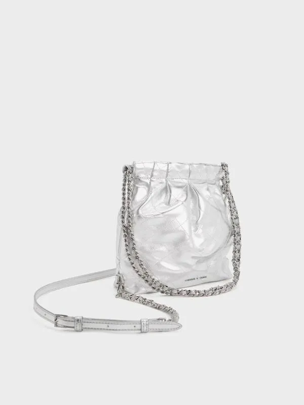 Women Duo Metallic ChainHandle TwoWay Backpack 8211 Silver CHARLES and KEITH Slouchy Bags
