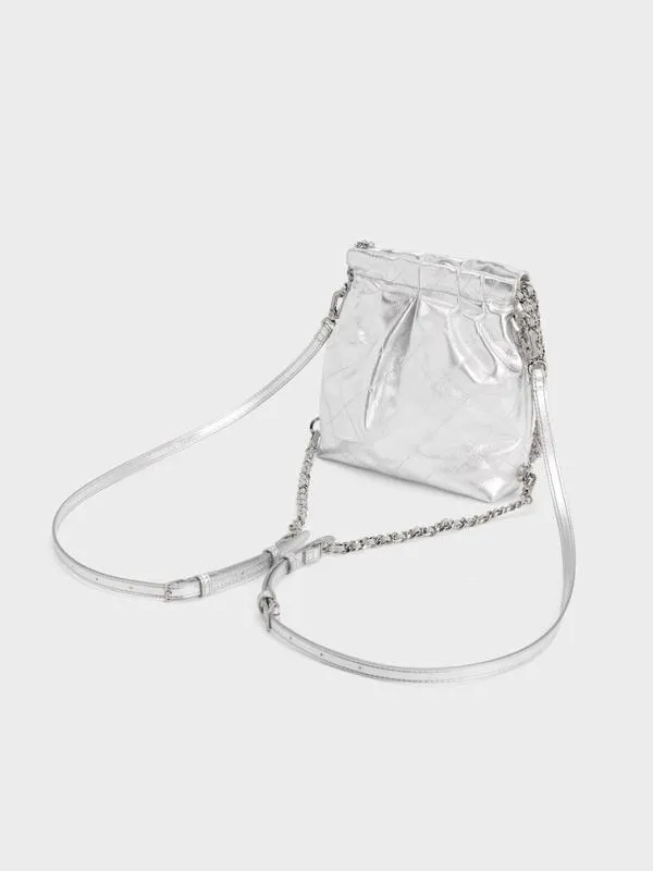 Women Duo Metallic ChainHandle TwoWay Backpack 8211 Silver CHARLES and KEITH Slouchy Bags