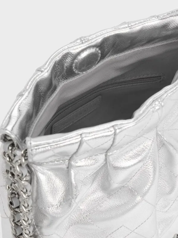 Women Duo Metallic ChainHandle TwoWay Backpack 8211 Silver CHARLES and KEITH Slouchy Bags