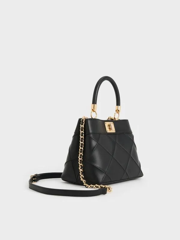 Women Eleni Quilted Top Handle Bag 8211 Black CHARLES and KEITH Top Handle Bags