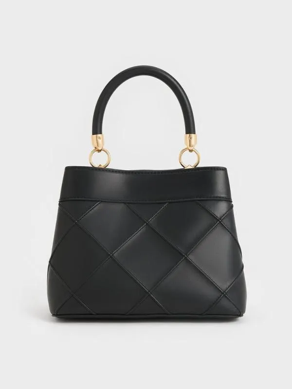 Women Eleni Quilted Top Handle Bag 8211 Black CHARLES and KEITH Top Handle Bags